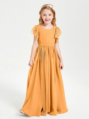 Abiti Damigella Junior In Chiffon Pizzo Maniche A Farfalla Scollo Rotondo Mandarino