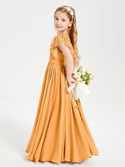 Abiti Damigella Junior In Chiffon Pizzo Maniche A Farfalla Scollo Rotondo Mandarino