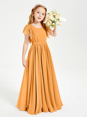 Abiti Damigella Junior In Chiffon Pizzo Maniche A Farfalla Scollo Rotondo Mandarino