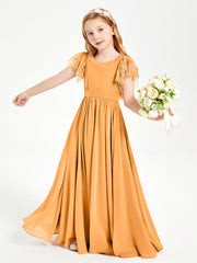 Abiti Damigella Junior In Chiffon Pizzo Maniche A Farfalla Scollo Rotondo Mandarino