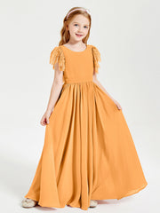 Abiti Damigella Junior In Chiffon Pizzo Maniche A Farfalla Scollo Rotondo Mandarino