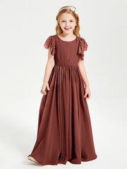 Abiti Damigella Junior In Chiffon Pizzo Maniche A Farfalla Scollo Rotondo Terracotta