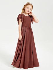 Abiti Damigella Junior In Chiffon Pizzo Maniche A Farfalla Scollo Rotondo Terracotta