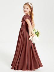 Abiti Damigella Junior In Chiffon Pizzo Maniche A Farfalla Scollo Rotondo Terracotta