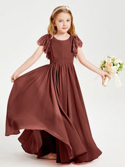 Abiti Damigella Junior In Chiffon Pizzo Maniche A Farfalla Scollo Rotondo Terracotta
