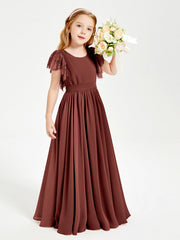Abiti Damigella Junior In Chiffon Pizzo Maniche A Farfalla Scollo Rotondo Terracotta
