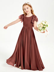 Abiti Damigella Junior In Chiffon Pizzo Maniche A Farfalla Scollo Rotondo Terracotta