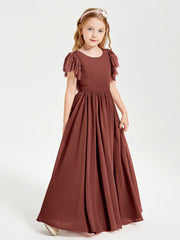 Abiti Damigella Junior In Chiffon Pizzo Maniche A Farfalla Scollo Rotondo Terracotta