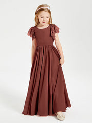 Abiti Damigella Junior In Chiffon Pizzo Maniche A Farfalla Scollo Rotondo Terracotta
