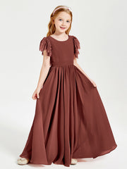 Abiti Damigella Junior In Chiffon Pizzo Maniche A Farfalla Scollo Rotondo Terracotta