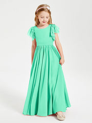 Abiti Damigella Junior In Chiffon Pizzo Maniche A Farfalla Scollo Rotondo Turchese