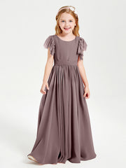 Abiti Damigella Junior In Chiffon Pizzo Maniche A Farfalla Scollo Rotondo Malva Vintage