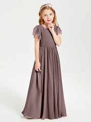 Abiti Damigella Junior In Chiffon Pizzo Maniche A Farfalla Scollo Rotondo Malva Vintage