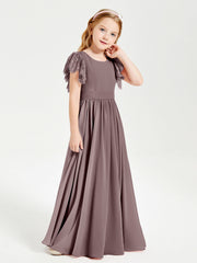 Abiti Damigella Junior In Chiffon Pizzo Maniche A Farfalla Scollo Rotondo Malva Vintage