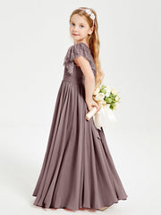 Abiti Damigella Junior In Chiffon Pizzo Maniche A Farfalla Scollo Rotondo Malva Vintage