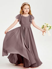Abiti Damigella Junior In Chiffon Pizzo Maniche A Farfalla Scollo Rotondo Malva Vintage
