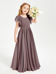 Abiti Damigella Junior In Chiffon Pizzo Maniche A Farfalla Scollo Rotondo Malva Vintage