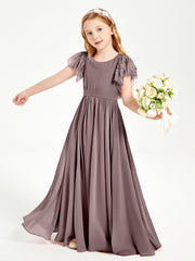 Abiti Damigella Junior In Chiffon Pizzo Maniche A Farfalla Scollo Rotondo Malva Vintage