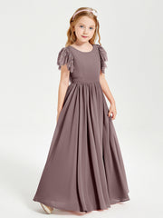 Abiti Damigella Junior In Chiffon Pizzo Maniche A Farfalla Scollo Rotondo Malva Vintage