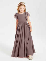 Abiti Damigella Junior In Chiffon Pizzo Maniche A Farfalla Scollo Rotondo Malva Vintage