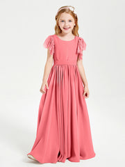 Abiti Damigella Junior In Chiffon Pizzo Maniche A Farfalla Scollo Rotondo Cocomero