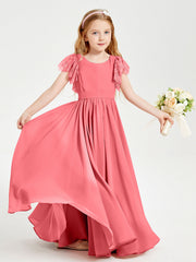 Abiti Damigella Junior In Chiffon Pizzo Maniche A Farfalla Scollo Rotondo Cocomero