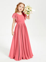 Abiti Damigella Junior In Chiffon Pizzo Maniche A Farfalla Scollo Rotondo Cocomero