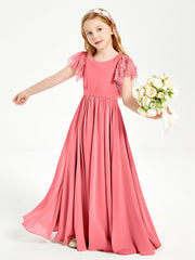 Abiti Damigella Junior In Chiffon Pizzo Maniche A Farfalla Scollo Rotondo Cocomero
