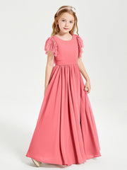 Abiti Damigella Junior In Chiffon Pizzo Maniche A Farfalla Scollo Rotondo Cocomero