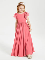 Abiti Damigella Junior In Chiffon Pizzo Maniche A Farfalla Scollo Rotondo Cocomero