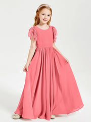 Abiti Damigella Junior In Chiffon Pizzo Maniche A Farfalla Scollo Rotondo Cocomero
