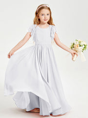 Abiti Damigella Junior In Chiffon Pizzo Maniche A Farfalla Scollo Rotondo Bianco