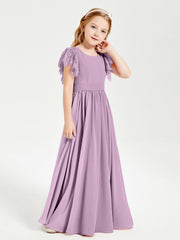 Abiti Damigella Junior In Chiffon Pizzo Maniche A Farfalla Scollo Rotondo Glicine