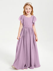 Abiti Damigella Junior In Chiffon Pizzo Maniche A Farfalla Scollo Rotondo Glicine