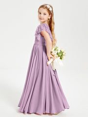 Abiti Damigella Junior In Chiffon Pizzo Maniche A Farfalla Scollo Rotondo Glicine