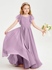 Abiti Damigella Junior In Chiffon Pizzo Maniche A Farfalla Scollo Rotondo Glicine