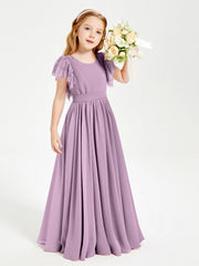 Abiti Damigella Junior In Chiffon Pizzo Maniche A Farfalla Scollo Rotondo Glicine