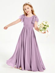 Abiti Damigella Junior In Chiffon Pizzo Maniche A Farfalla Scollo Rotondo Glicine