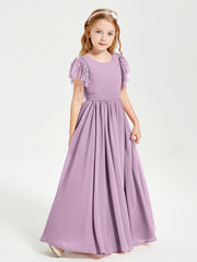 Abiti Damigella Junior In Chiffon Pizzo Maniche A Farfalla Scollo Rotondo Glicine