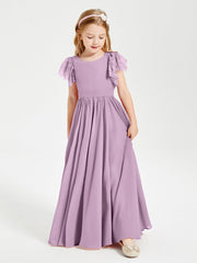 Abiti Damigella Junior In Chiffon Pizzo Maniche A Farfalla Scollo Rotondo Glicine