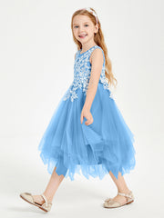 Abiti Damigella Junior In Tulle Lunghezza Al Polpaccio Blu