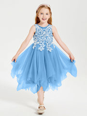 Abiti Damigella Junior In Tulle Lunghezza Al Polpaccio Blu