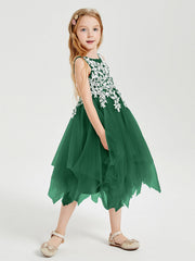 Abiti Damigella Junior In Tulle Lunghezza Al Polpaccio Verde Scuro