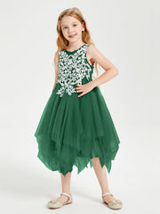 Abiti Damigella Junior In Tulle Lunghezza Al Polpaccio Verde Scuro