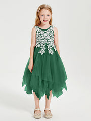 Abiti Damigella Junior In Tulle Lunghezza Al Polpaccio Verde Scuro