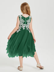 Abiti Damigella Junior In Tulle Lunghezza Al Polpaccio Verde Scuro