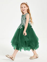 Abiti Damigella Junior In Tulle Lunghezza Al Polpaccio Verde Scuro