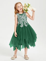 Abiti Damigella Junior In Tulle Lunghezza Al Polpaccio Verde Scuro