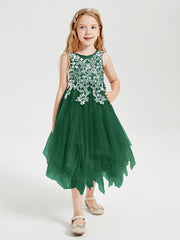 Abiti Damigella Junior In Tulle Lunghezza Al Polpaccio Verde Scuro