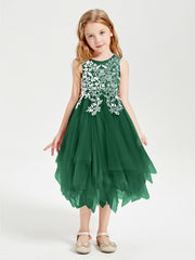 Abiti Damigella Junior In Tulle Lunghezza Al Polpaccio Verde Scuro